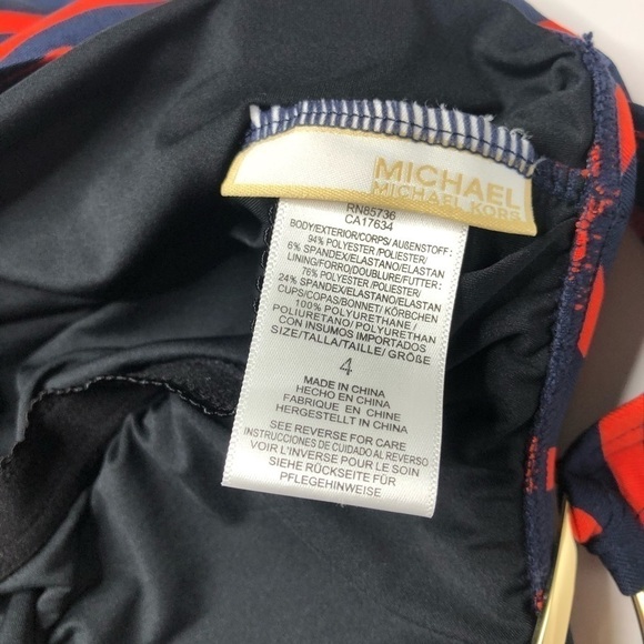 NEW Michael Micheal Kors Maillot Red Navy Striped One Shoulder Nautical Swimsuit - Picture 4 of 15